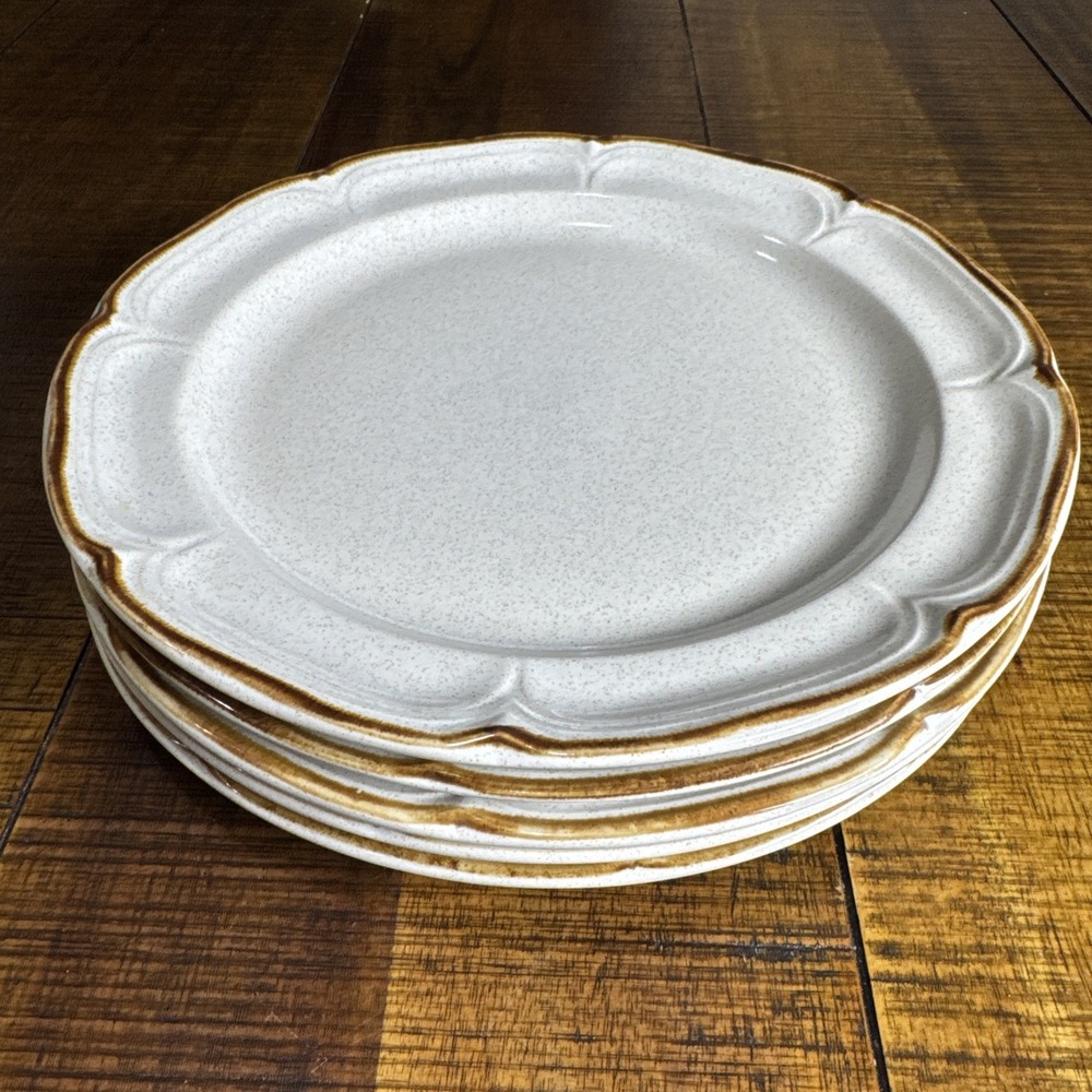 Set Of 5 Vtg Hearthside Stoneware Summer Sun Pattern Baroque 10.5" Dinner Plates